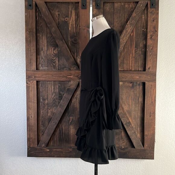 Long Sleeve Round Neck Ruffles Wrap Dresses Party Dress - Picture 3 of 10